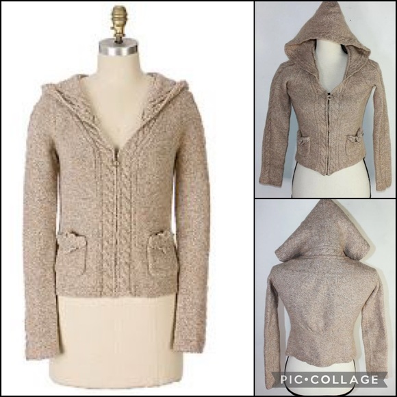 Anthro Sleeping on Snow Wool Blend Zip Front Crochet Pocket Cardigan Sweater - Picture 1 of 9